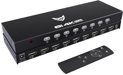 DiamondTiger 8 in 1 HDMI Switch Box - 4K 8 Port HDMI Switch with Remote, Supports 4K@30Hz, 3D Audio Video Sync, for PS4/3, Xbox, Fire Stick, Roku TV, Projector, PC