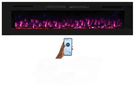 Mystflame Crystal 60 - Caminetto Elettrico da Parete con Wi-Fi, 152 cm, Ultra Sottile 8 cm, 12 Colori Fiamma, Termostato 750/1500W, Comoda Stufa Riscaldante, Touch Screen e Timer