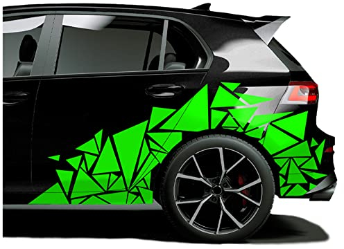 XXL Autoaufkleber Dreiecke 2er Set je 60x200cm geometrisches Design Auto Seite Motorrad Bus Sticker Kfz Zubehör Camouflage Tuning Dekor KX075 (Grün)