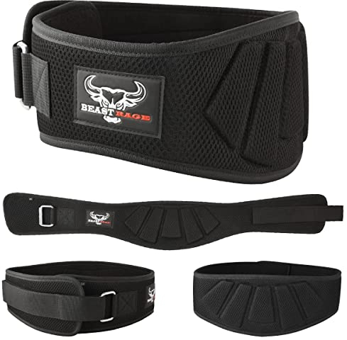 BEAST RAGE Gewichthebergürtel, automatische Verriegelung, Neopren, Lendenwirbelstütze, doppelt gepolstert, Fitnessgürtel, Fitnessstudio, Training für Männer und Frauen, gebogener Griff