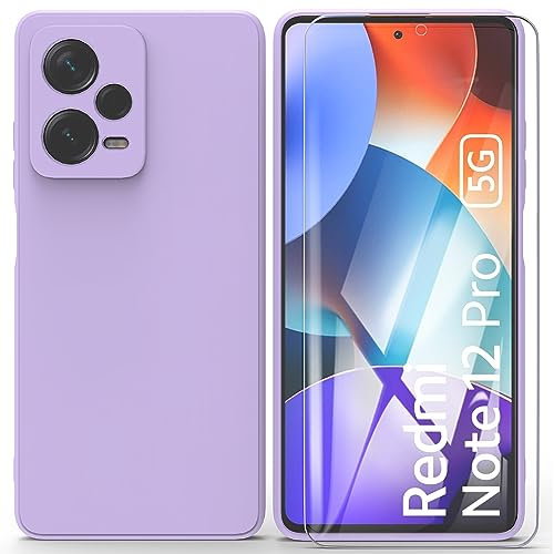 ARRYNN Xiaomi Redmi Note 12 Pro 5G / Poco X5 Pro Hülle + Schutzfolie,Handyhülle Liquid Silikon TPU Case Cover Schutzhülle für Xiaomi Redmi Note 12 Pro 5G / Poco X5 Pro - Lila