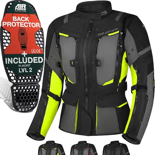 SHIMA HERO 2.0 Motorradjacke Damen - Ganzjährig Motorcycle Touren Cordura Textiljacke mit Wasserdichter Membran Heizung Schicht Schulter Ellbogen und Rückenprotektoren (Fluo, L)