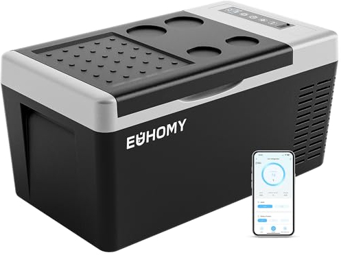 EUHOMY Refrigerador de 12 voltios, compresor eléctrico de 19 cuartos (18 L) con control de aplicación, refrigerador de coche --15.6 °C ~ 20.0 °C, refrigerador portátil de 12/24 V CC 110-240 V CA,