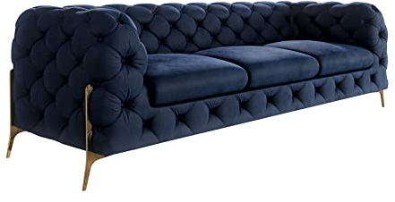 S-Style Möbel Milton Sofa 3-Sitzer Chesterfield-Sofa für Wohnzimmer Lounge Couch mit verchromten Füßen Möbel Freistehende Polster Sofas & Couches Couchgarnitur Marineblau 243 x 73 x 100 cm