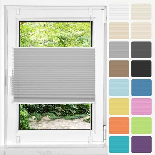 HOMEDEMO Plissee ohne Bohren Klemmfix, B85 x H210 cm Grau, Faltrollo Plisseerollo Jalousie für Tür & Fenster Blickdicht Sichtschutz Sonnenschutz Rollo