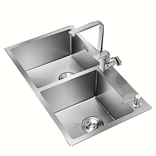 75x40cm Fregadero Cocina 2 Senos, Fregaderos De Cocina, Fregadero De Cocina De 304 Acero Inoxidable, 2 Cuencos Fregadero De Cocina, Fregaderos Doble Para Cocina