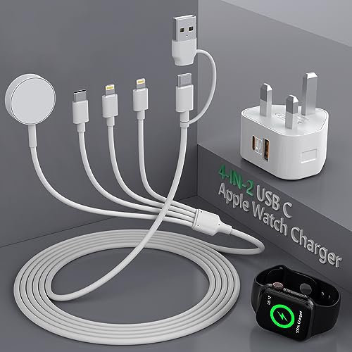 Quanlex 4 in 2 USB C Fast Watch Charger Cable, 20W PD Fast Wall Charger Plug, for Apple Watch/iPhone/AirPods, Apple Watch Charger iWatch Charging Cable for iWatch Series 3/4/5/6/7/8/SE/Ultra
