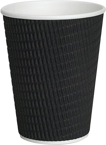 Take Away Supplies LTD Black Ripple 3 Ply Disposable Insulated Paper Cups for Tea Coffee Cappuccino Hot Drinks (50, 4oz)
