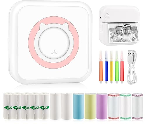 GuKKK Mini Drucker, Mobiler Fotodrucker, Tragbarer Mini Fotodrucker, Wireless Fotodrucker Thermodrucker, Smartphone Bluetooth Drucker, für Lernhilfe,Lernnotizen, Journal, Notizen, Journal