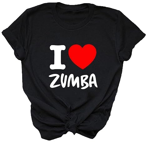 Lässiges Damen-T-Shirt I Love Zumba Dance Graphic Print Kurzarm-T-Shirt mit Rundhalsausschnitt für Freizeit Sport Fitness Yoga