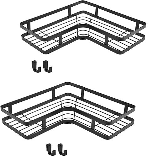 LPAMABA 2er Set Duschablage ohne Bohren Duschregal Ecke Duschkorb Dusche Eckablage Eckregal Badezimmer Organizer Regal Ecke Badablage Badregal Shampoo Dusche Halterung Dusch Organizer 4 Haken Schwarz