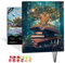Bougimal Peinture par numéros Paysage adulte avec cadre, pinceaux et peintures acryliques - 40 x 50 cm, arbre magique