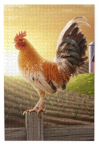 Hahn auf Holz in Farmland Print Premium Holzpuzzle - 1000 Teile - Kunststoffbox Verpackung