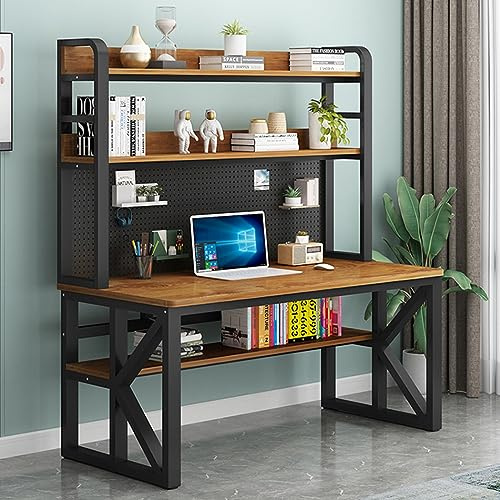 Computer Desk with Shelves and Pegboard, Modern Student Desk, Large Study Desk, Home Office Desk (47 Inch, Oak + Black)