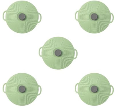 Lot de 5 couvercles de casseroles en silicone résistant à la chaleur avec poignée pour assiettes et tasses Vert 31,5 cm
