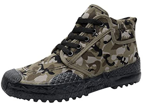 Camouflage-High-Top-Schuhe für Herren – Gummi-verschleißfeste Sohle, Kletterschuhe, verstellbare Schnürschuhe, atmungsaktive Segeltuchschuhe, Outdoor-Arbeits-Schutzschuhe mit rutschfester Textur, AG,