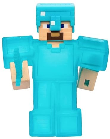 Heroes of Goo Jit Zu – Dehnbare Minecraft-Figur – Steve mit Diamant-Rüstung & Schwert, superelastische Glibberfüllung mit verstecktem Diamant-Element im Inneren, bis auf die dreifache Größe dehnbar