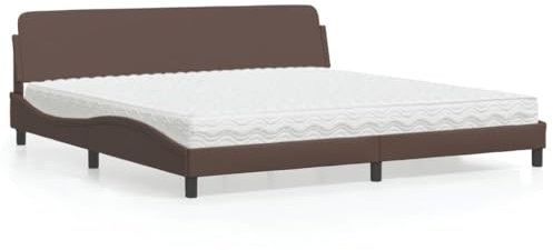 IKAYAA Bett 200x200 mit matratze und lattenrost Boxspringbett 200x200 mit matratze Polsterbett 200x200 Bett komplett mit Kopfteil Kunstleder-Braun-200 x 200 cm