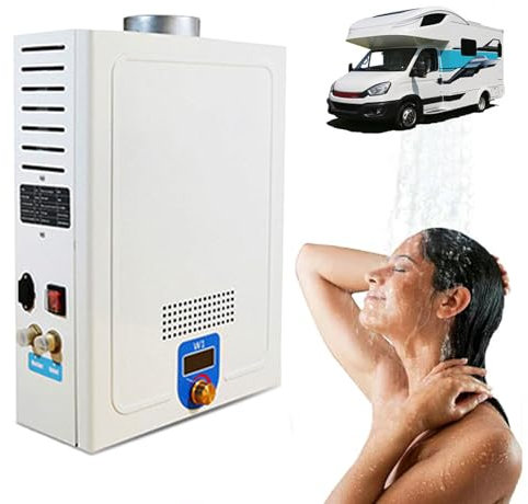 Scaldabagno Diesel Senza Serbatoio con Display LCD, Scaldabagno Istantaneo Portatile A 6 Marce, Riscaldatore Idronico da 4 L/Min per Uso Esterno, Serbatoio del Carburante da 3,6L