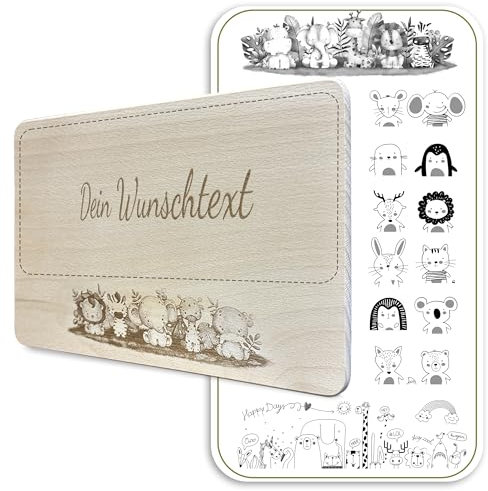 Frühstücksbrettchen personalisiert, Buche massiv - Hochwertiges Vesperbrett mit Gravur als individuelles Geschenk (Tier Motiv)