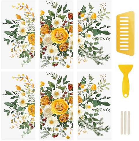 WANDIC 6 Adesivi con Fiori Gialli da strofinare, Motivo Floreale a Tema Floreale, per Feste, Confezioni Regalo, Fai da Te, Album di Ritagli, Decorazioni per mobili, finestre, 15 x 30 cm