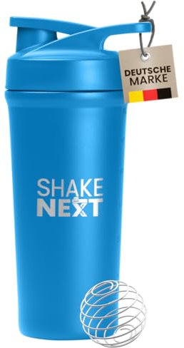 ShakeNext® Edelstahl Shaker [B-WARE] - Trinkflasche mit Mixball 700ml, Fitness Shaker und Protein Shaker mit auslaufsicherem Druckverschluss, patentiertes Design (Blau)