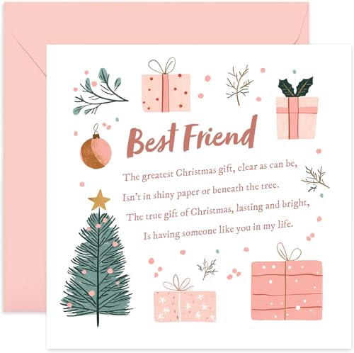 Best Friend Weihnachtskarte für Sie – Wunderbare festliche Frohe Weihnachten Grußkarten für weibliche Freundin – Geschenke für sie – rosa Weihnachtskarte für Frauen – Bestie