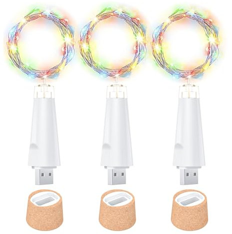 Ceepko Wiederaufladbare Weinflaschenlichter mit Korken, USB Lichterkette für Likörflaschen, 20 LED Lichterkette Wasserdichter Kupferdraht für Party Weihnachtsdekorationen