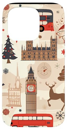 Hülle für iPhone 15 Pro Weihnachtliches Londoner Wahrzeichen Muster mit rotem Bus und Krone