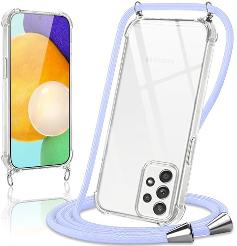 Coiwxmoi Coque avec Cordon pour Samsung Galaxy A52 / A52s 5G 6.5, Collier Réglable Téléphone Étui Portable Lanyard Case Transparent Ultra Souple Silicone TPU Housse Antichoc Protection Cover, Violet