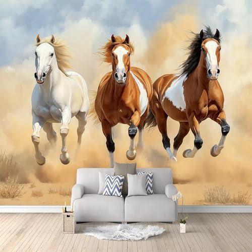 Tapete 3D Effekt Tierfotografie Wüste Pferde Fototapete Wohnzimmer 250 x 175 cm Vlies Tapeten Wandtapete Moderne Wanddeko Wand Dekoration Wohnzimmer Schlafzimmer Büro Flur