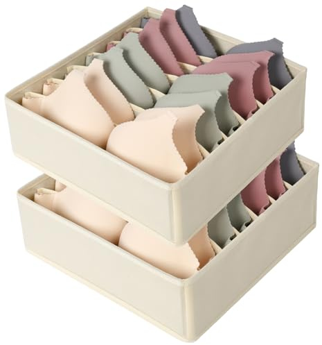 AiQInu BH Organizer Aufbewahrungsbox,7 Zellen Faltbare Schubladen Organizer für BH,2 Stück Kleiderschrank Schublade Divider Unterwäsche Organizer zum Aufbewahren von BHs,Socken und Krawatten
