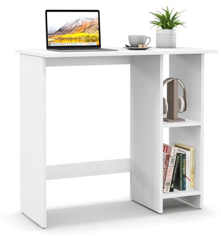 COSTWAY Kleiner Schreibtisch, Computertisch mit Verstellbarer Ablage, PC-Tisch, Bürotisch für kleine Räume, 80 x 39,5 x 73,5 cm, weiß
