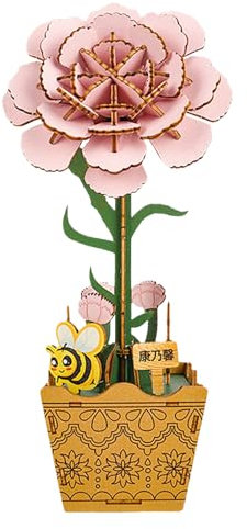 3D Puzzle Rosa Nelke,DIY-Blume Aus Holz,Modellbausätze Für Künstliche Blumen Zum Zusammenbauen Für Erwachsene,Heimdekoration,Valentinstags-Spielzeug-Geschenkset