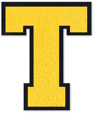 QianSiLi 4.5 Inch Chenille Iron On Letters for Clothes Varsity Letter Patches Embroidered Patch Iron On Patches for Clothing Varsity Jacket Hoodie (Yellow,T)