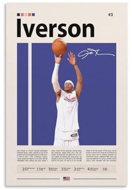 NFDVFHFRQ Allen Iverson signiertes Poster, Leinwandposter, Wandkunst, Dekordruck, Bild Gemälde für Wohnzimmer, Schlafzimmer, Dekoration, 30 x 45 cm
