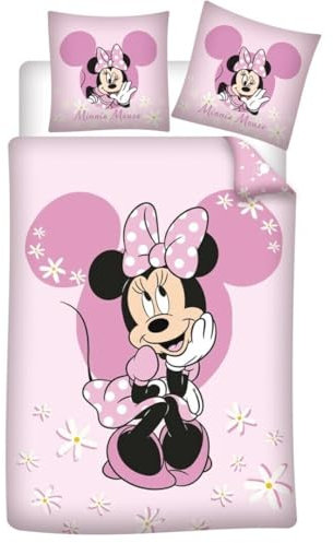 Disney Minnie Maus Bettwäsche Set Kinder 135x200 cm Rosa – Kissenbezug 65x65 cm – weiches Baumwoll-Mischgewebe – atmungsaktiv & pflegeleicht – süßes Design für kleine Minnie-Fans