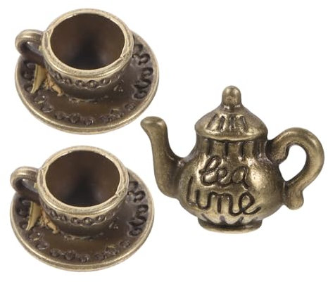 HONITANO Miniature Metal Tea Set for Dollhouse Mini Teapot and Tiny Tea Cups, Mini Kitchen Accessories for Dollhouse Decor and Miniature Scene