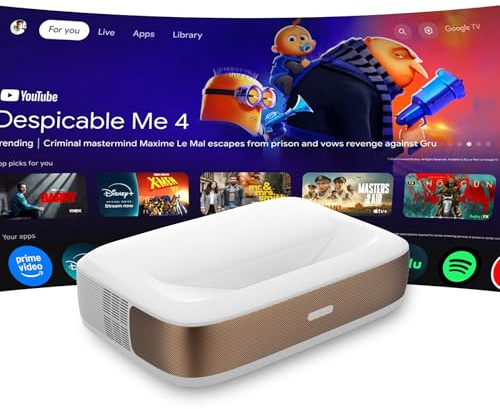 [Global Google TV] WUPRO Cinema G3 Triple Laser Mini UST Smart Projector 600 ANSI Lumens Auto Focus 1080P for Home Cinema,Outdoor (White)
