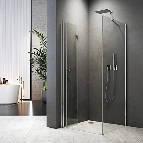 Duschkabine 100x75 cm Eckeinstieg 180° Falttür mit Seitenwand Höhe 195 cm | Duschabtrennung 75×100 cm Eckdusche Duschwand aus 6 mm ESG Glas
