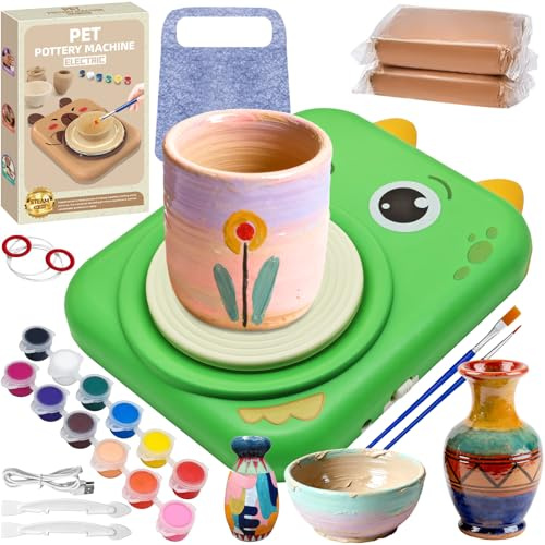 Lets Joy Kit de Poterie pour Enfants, Tour de Potier Portable, Mini Tour de Potier Électrique, avec DIY Outils Argile Peintures, Cadeau Kit de Loisirs Créatifs pour Enfants (C)