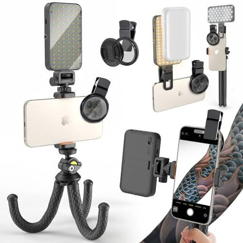 Selfie Tattoo Light Kit,Tattoo Equipment Supplies,Remove Glare LED Tattoo Photography Video Lights with 52mm CPL,Tripod Light,Dual Clips for Video Recording,TikTok,YouTube,for Phone,Camera,Laptop,iPad