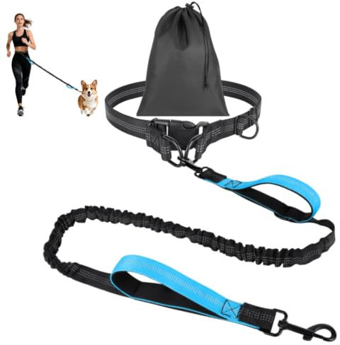 OFFCUP Hundkoppel Handfri, Joggingkoppel, Elastisk Förlängning Med Förvaringsväska För Träning, Promenader, Jogging Och Löpning Med Hundar (Ljusblå, För 1 Hund)