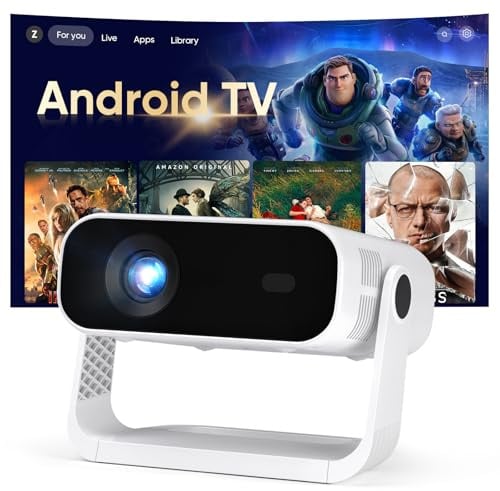 Mini Beamer Integrierte APP, Android 14, Full HD 1080P, unterstützt 4K-Decodierung, 5000 Lumens, Automatische Trapezkorrektur, WiFi6 & BT5.2 ，Beamer 4K Heimkino für Handy/HDMI/PC