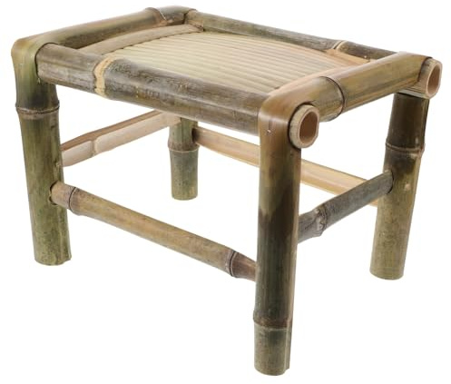KOMBIUDA Handgefertigter Bambushocker im Klassischen Design mit Atmungsaktivem Material Vielseitig Verwendbar Niedriger Stuhl und Tragbar für Zuhause und Balkon