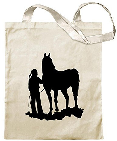 Kiwistar - Baumwolltasche - Natur - Indianer mit Pferd - Tragetasche Stoffbeutel Umhängetasche Langer Henkel