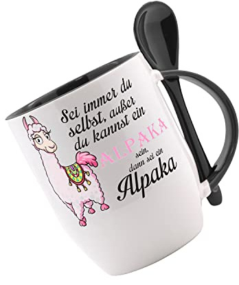 Tasse mit Löffel Sei immer du selbst ausser du bist ein Alpaka dann sein ein Alpaka Löffeltasse, Kaffeetasse m. Motiv, Bürotasse, bedruckte Tasse mit Sprüchen oder Bildern -