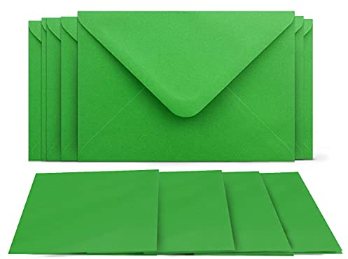 50 Klappkarten mit Umschlägen Set Grün - DIN A6 Blanko Doppelkarten 14,8 x 21 cm (160 g/m²) - DIN C6 Umschlag 11,4 x 16,2 cm (100 g/m²) Nassklebung - Grußkarten Einladungskarten Hochzeit