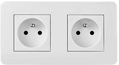 Interrupteur va et vient - Prises electriques Standard - Prise murale - Interrupteur va et vient sans Fil - Prise murale Casual Complet Double Prise 2P+T 16A Precablee Blanc Brillant
