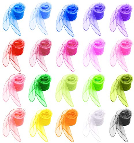 Comius 20 Pièces Multicolores Écharpes à Jongler Foulards de Rythme dans, Carré Soie Organza Foulards Écharpes Sensorielles Bébé